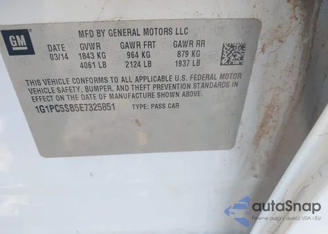 2014 Chevrolet Cruze 1Lt Auto from USA, damaged, VIN 1G1PC5SB5E7325851